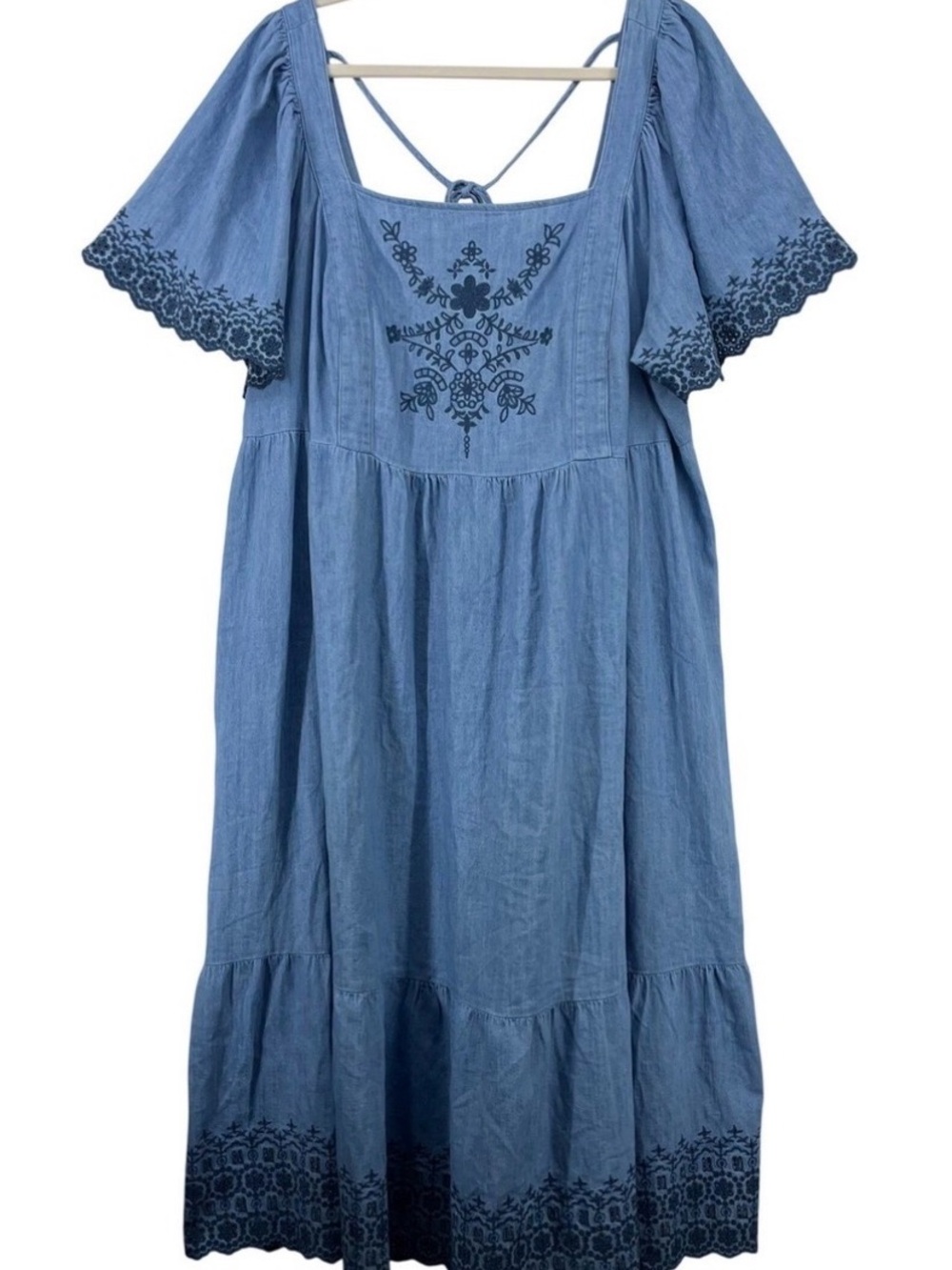 Blue Embroidered Midi Dress - Picture 3 of 4